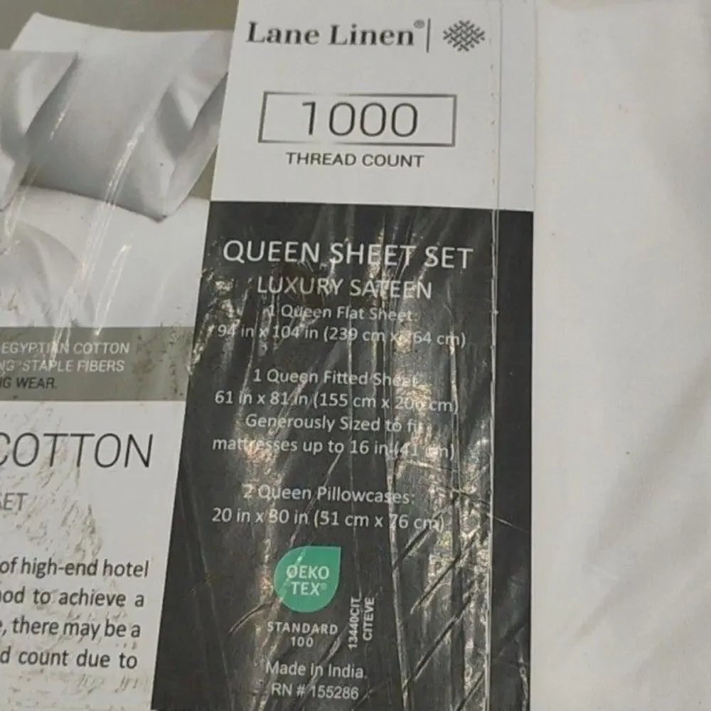 Lane Linen Queen Sheet Set White 1000TC Egyptian Cotton Sateen Deep Fit Bedding